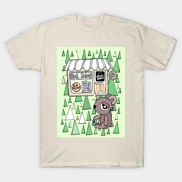 Ugly Cute Nail Salon Bear T-Shirt by badlydrawnbabe